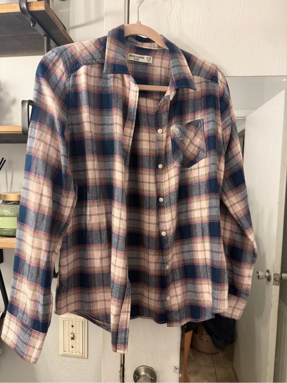 abercrombie kids Pink and Navy Plaid Button-Down Shirt size 15/16